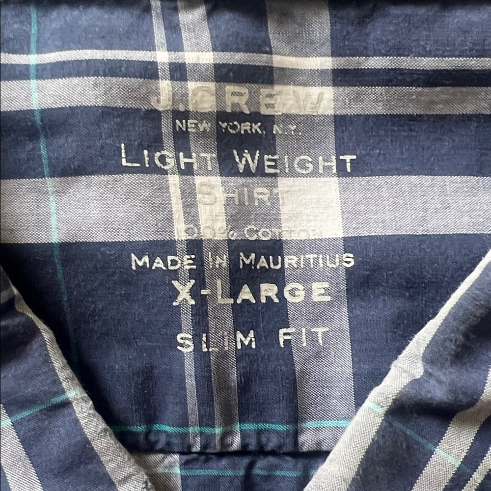 J. Crew Navy Plaid Shirt with Teal Accents